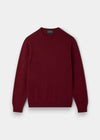 Alan Paine Lenzie men's garnet crew neck jumper in soft 100% lambswool with saddle shoulder and ribbed trim.