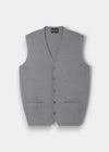 Alan Paine Thornley light grey merino wool tailored waistcoat with a V-neck and button-up front.