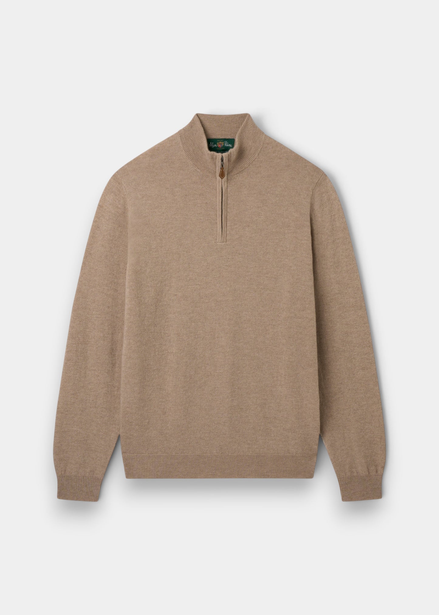 Alan Paine Hanbury linen-coloured cashmere jumper with a quarter-zip mock neck and ribbed cuffs and hem.