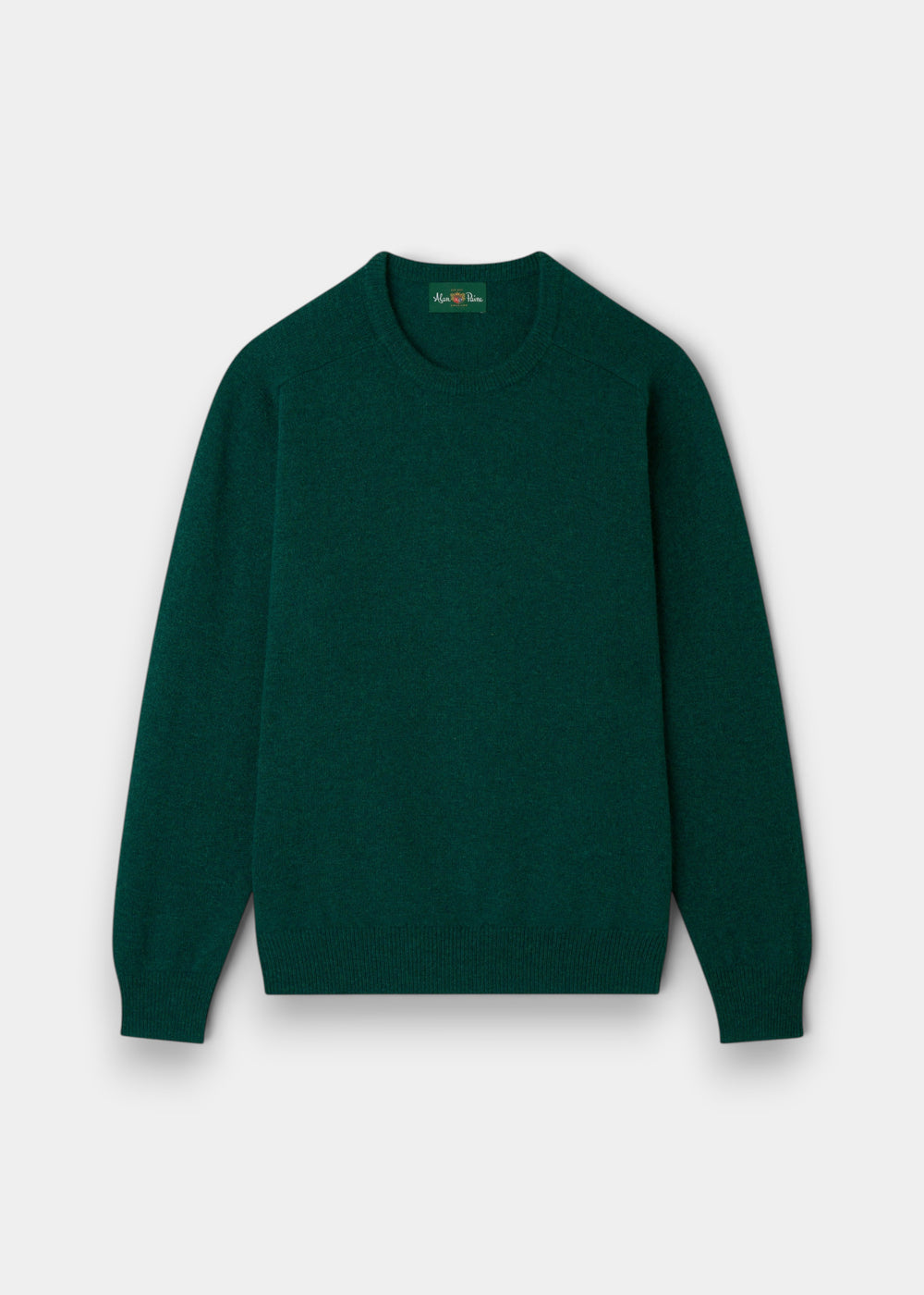 Dorset Lambswool Crew Neck Jumper in Mallard, classic fit, shown flat with long sleeves on a white background.