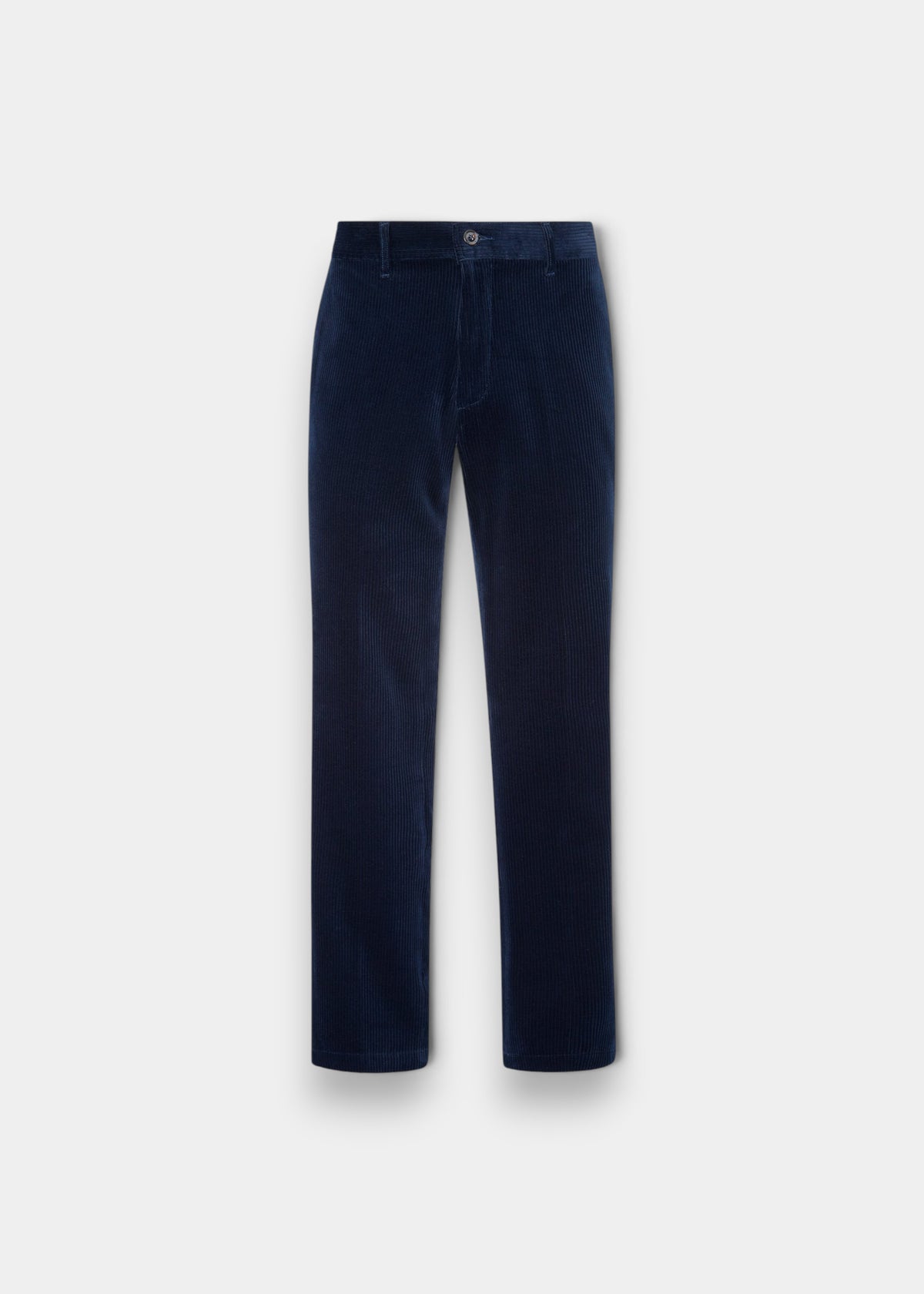 Alan Paine men's navy blue cotton corduroy trousers with a button fly and classic straight leg fit.