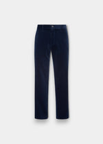 Alan Paine men's navy blue cotton corduroy trousers with a button fly and classic straight leg fit.