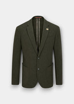 Alan Paine Richmond men's olive knitted wool-blend blazer with two-button front and patch pockets.