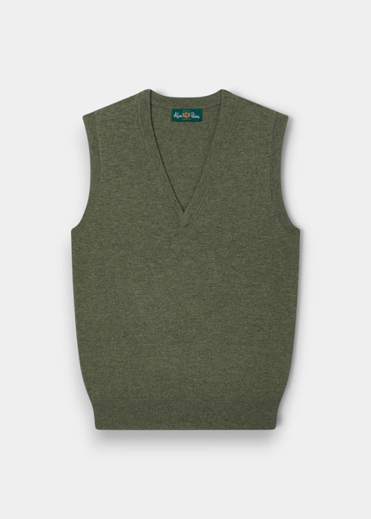 Alan Paine Erin luxury olive green wool and cashmere V-neck tank top vest
