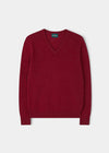 Alan Paine Kilsyth men's V-neck jumper in poppy red, crafted from 100% soft lambswool with a regular fit.