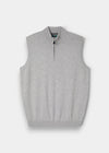 Alan Paine Rowley men's dove grey 1/4 zip gilet in a soft cotton and cashmere blend with a ribbed hem and collar.