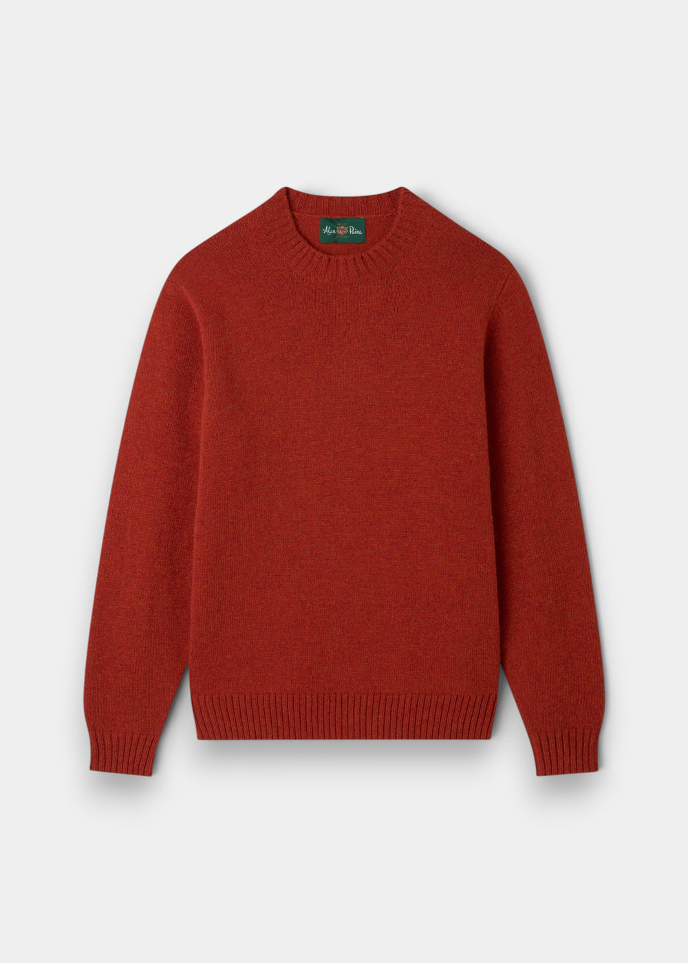 Kinnadie Supersoft Shetland Wool Crew Neck Jumper in saffron, regular fit, ribbed cuffs, hem, and neckline.