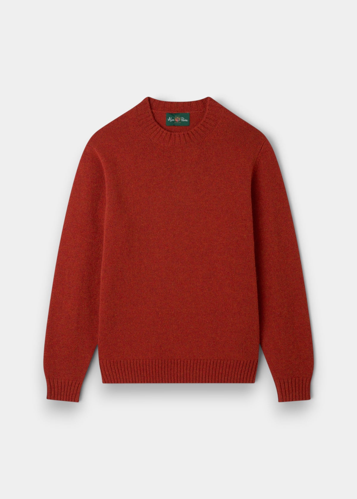 Kinnadie Supersoft Shetland Wool Crew Neck Jumper in saffron, regular fit, ribbed cuffs, hem, and neckline.