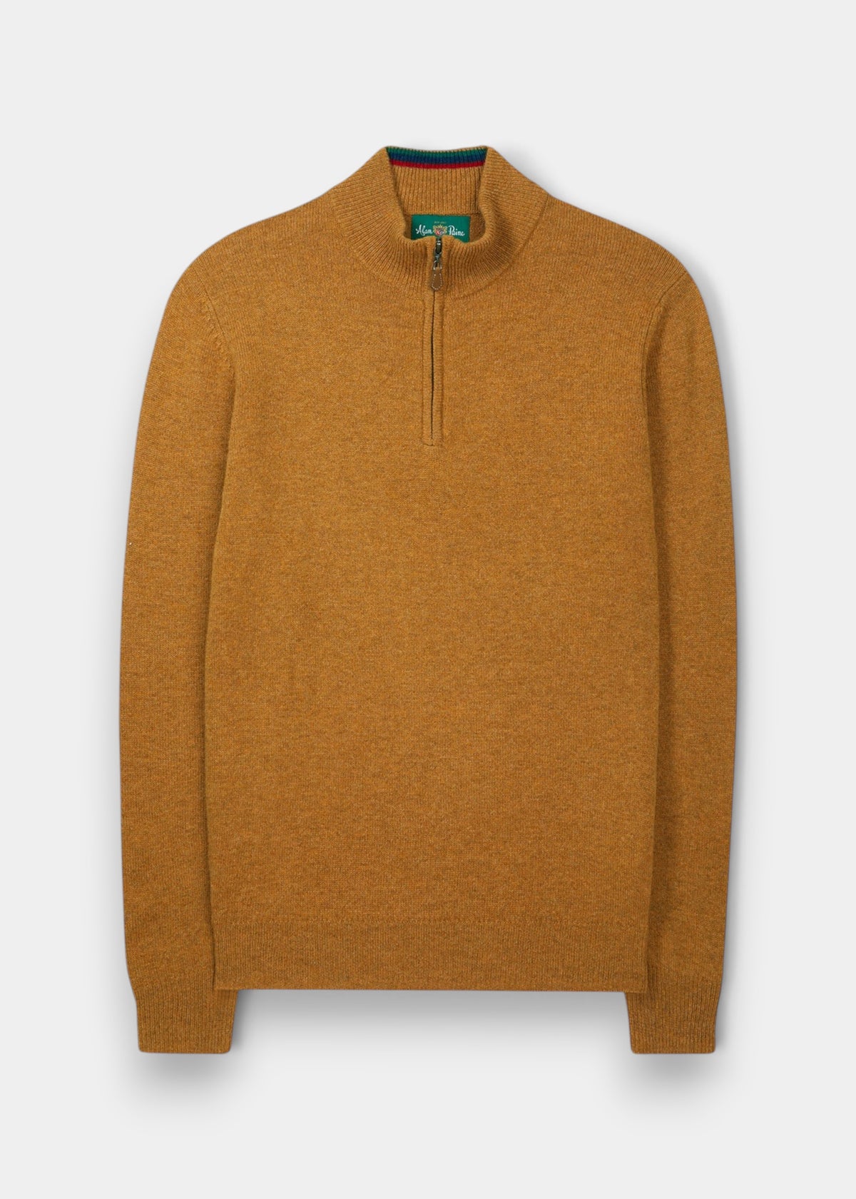 Alan Paine Streetly men's gazelle lambswool 1/2 zip mock neck jumper with signature colour trim inside the collar.