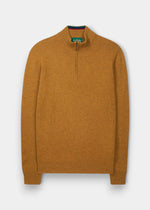 Alan Paine Streetly men's gazelle lambswool 1/2 zip mock neck jumper with signature colour trim inside the collar.
