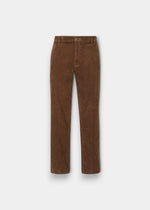 Alan Paine men's taupe corduroy trousers featuring a button fly and classic straight-leg fit in cotton stretch fabric.