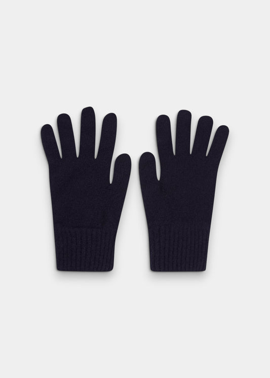 Alan Paine Tideswell men's navy blue knitted wool gloves with a ribbed cuff for warmth and comfort.