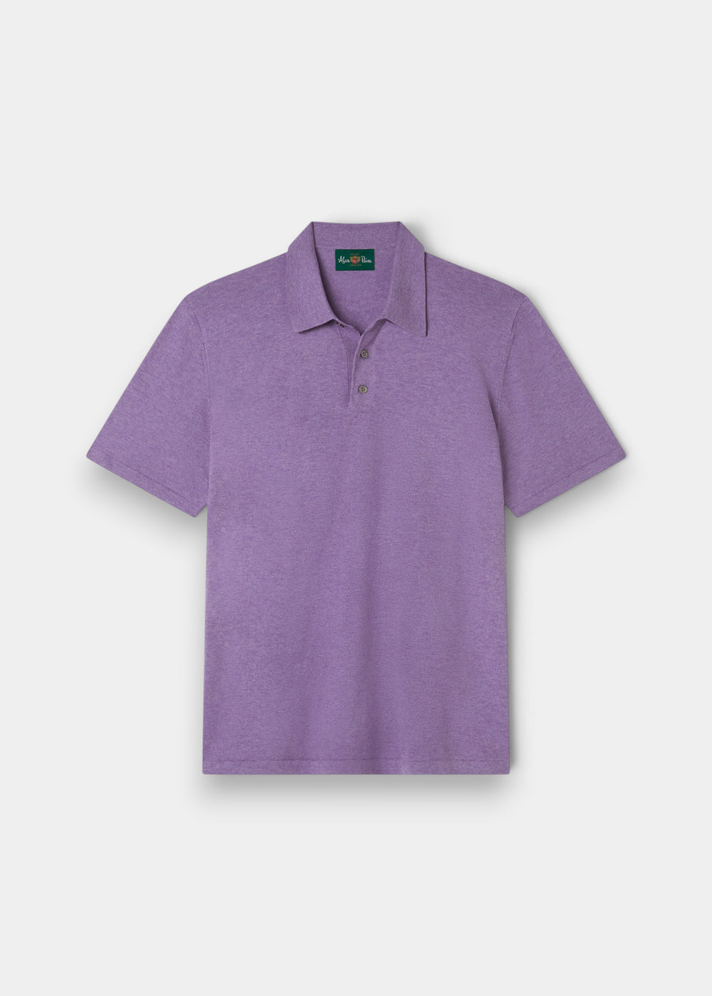Alan Paine men's luxury polo shirt in water lilly purple, crafted from a soft pima cotton, silk, and cashmere blend.