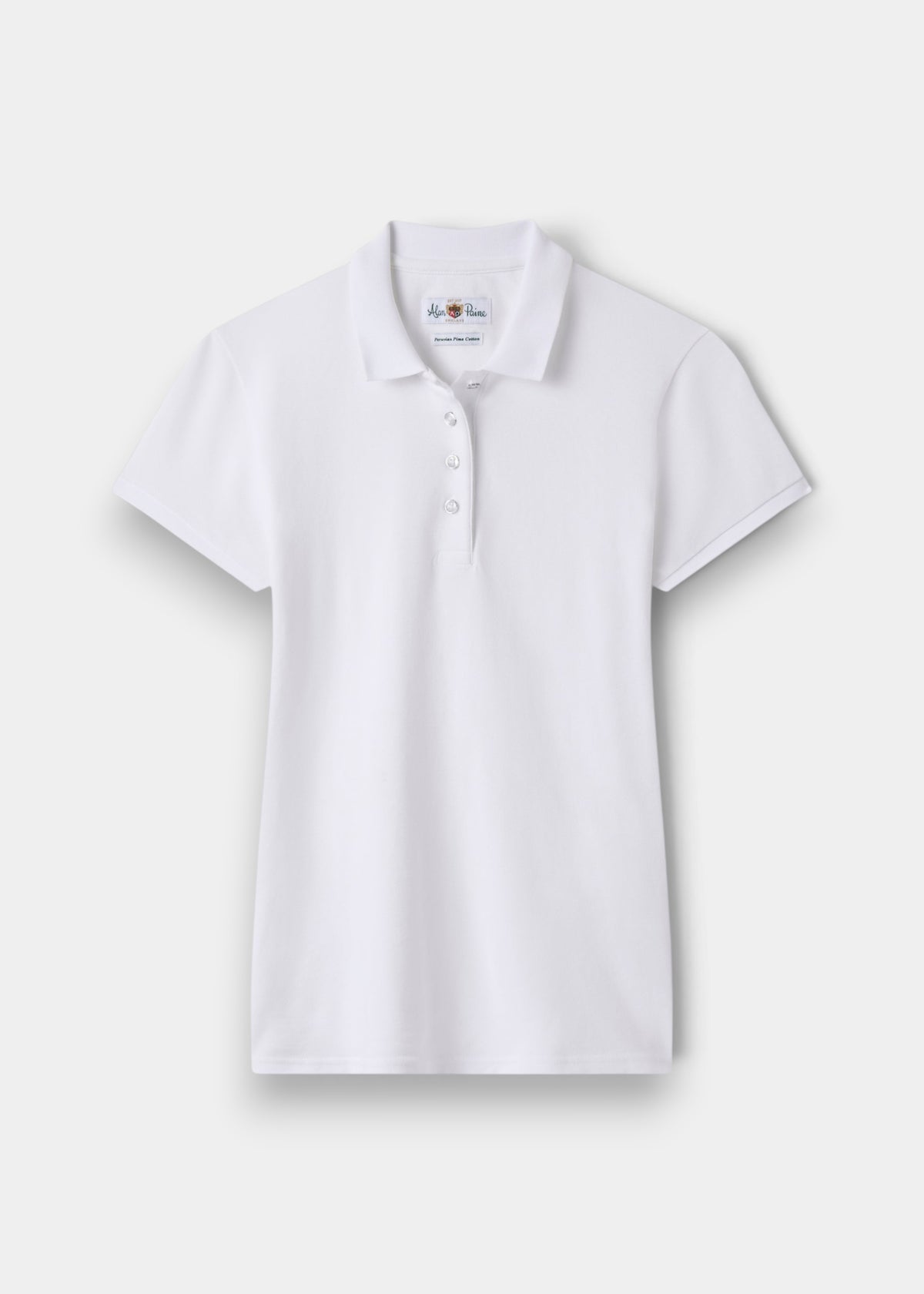 Alan Paine ladies white pique polo shirt in soft Peruvian Pima cotton with a three-button placket and feminine fit.