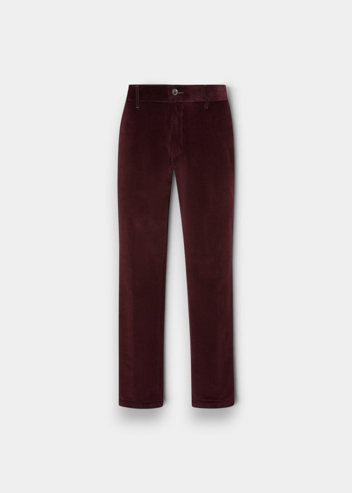 Alan Paine men's wine red cotton corduroy trousers with a button fly and classic straight leg fit.