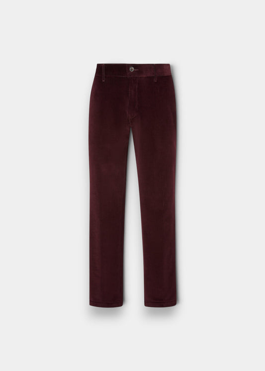 Alan Paine men's wine red cotton corduroy trousers with a button fly and classic straight leg fit.