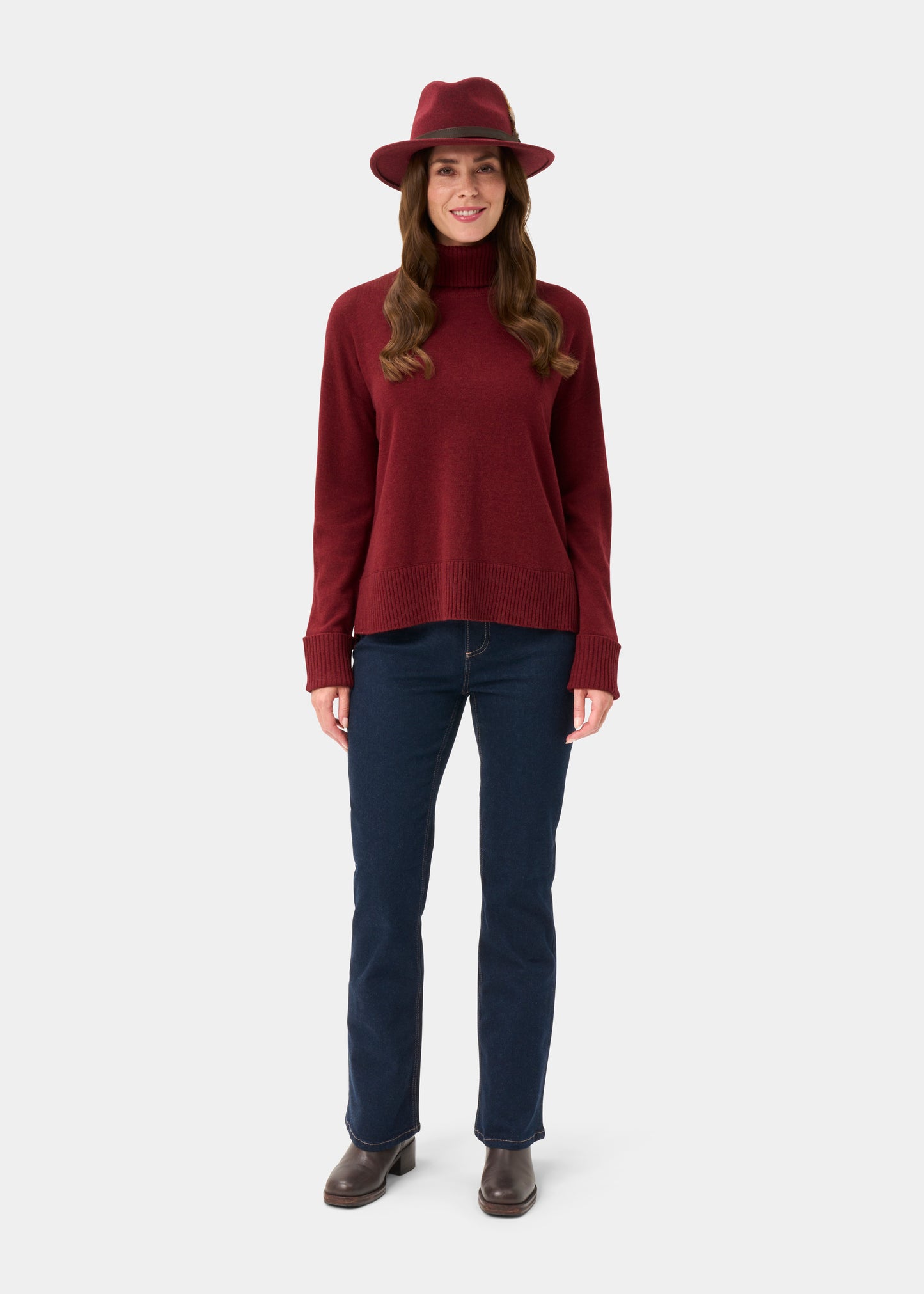 Alexa Ladies Wool and Cashmere Roll Neck In Berry