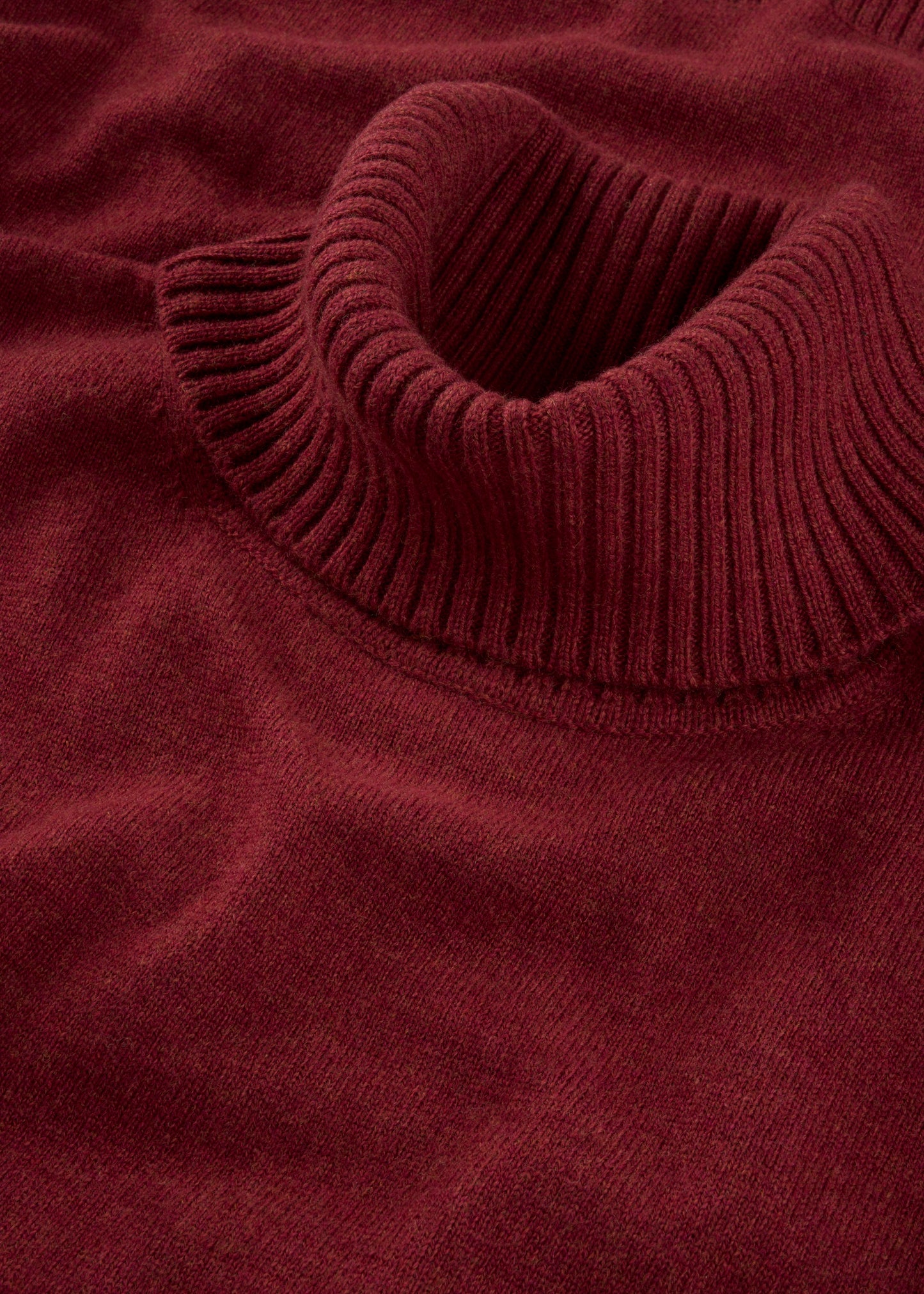 Ladies wool and cashmere roll neck jumper in Berry Red