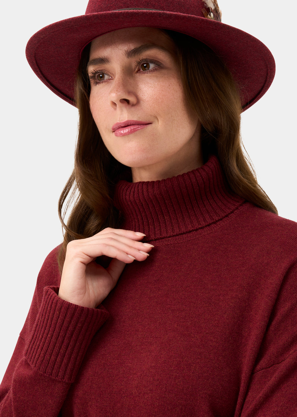 Alexa Ladies Wool and Cashmere Roll Neck In Berry