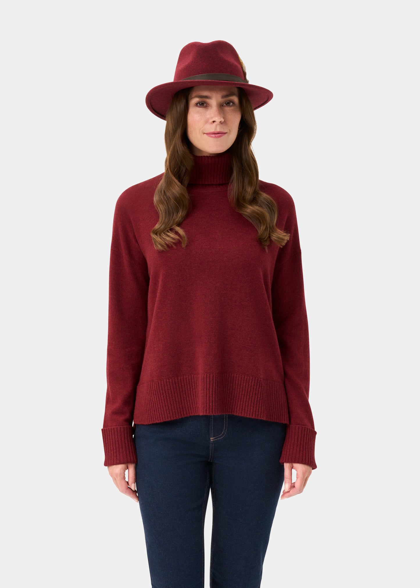 Alexa Ladies Wool and Cashmere Roll Neck In Berry
