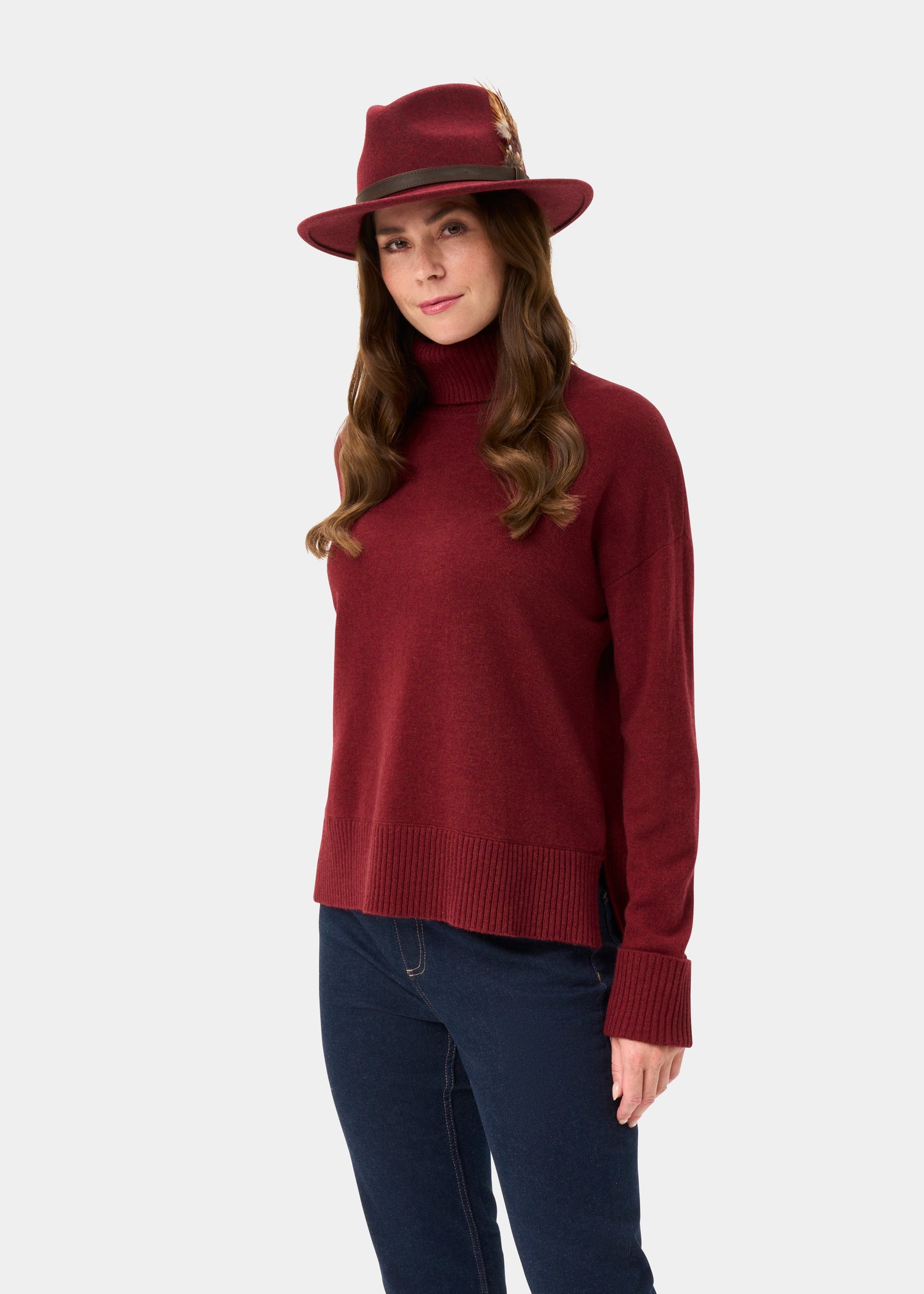 Alexa Ladies Wool and Cashmere Roll Neck In Berry
