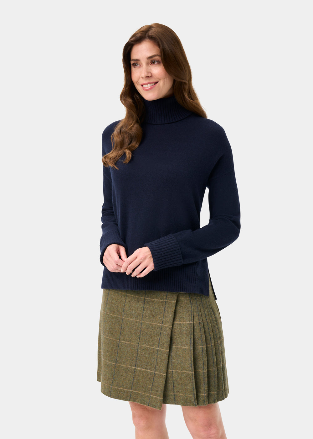 Alexa Ladies Wool and Cashmere Roll Neck In Dark Navy