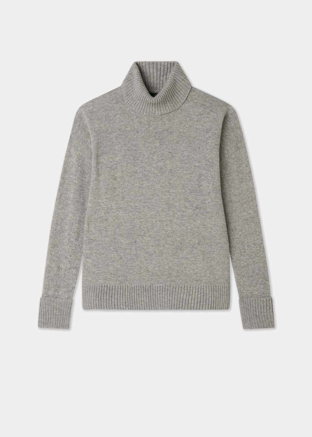 Light grey ladies roll neck jumper on a white background