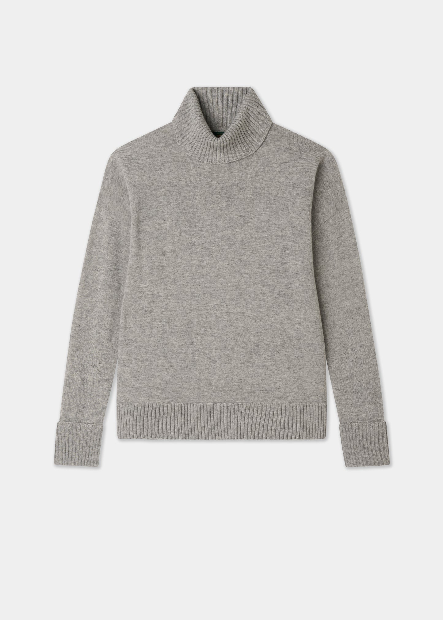 Light grey ladies roll neck jumper on a white background
