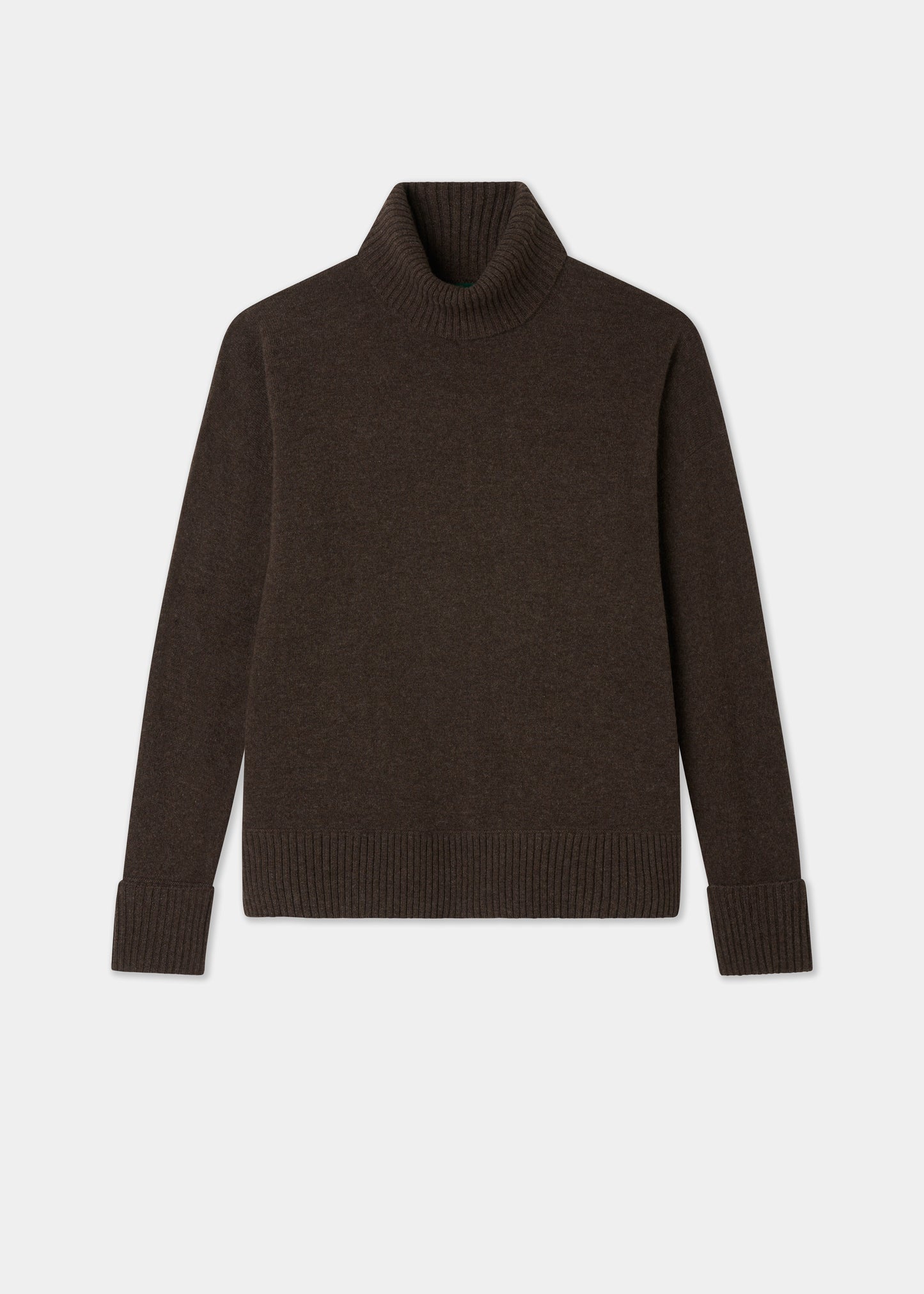 Ladies brown roll neck jumper on a white background