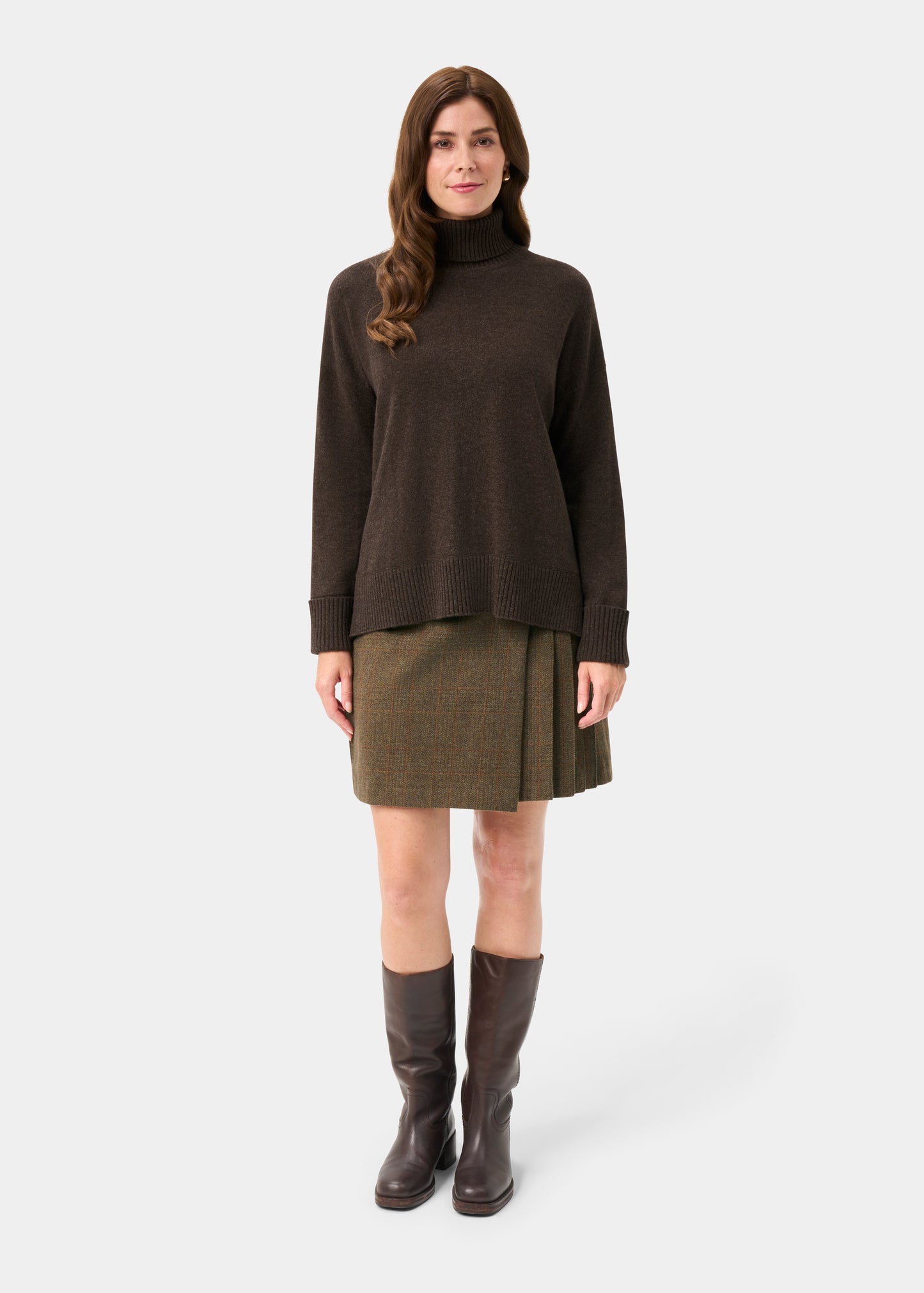 Alexa Ladies Wool and Cashmere Roll Neck In Walnut