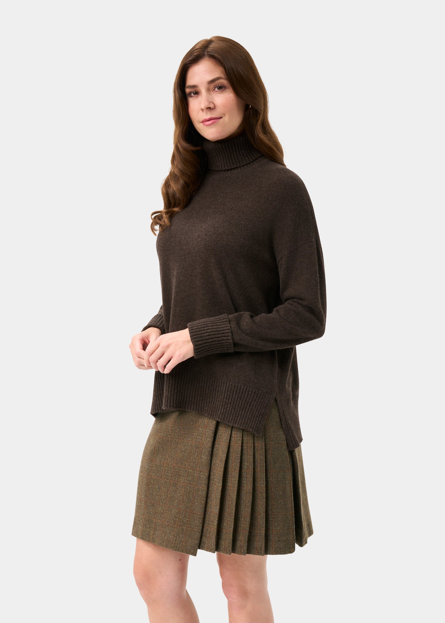 Alexa Ladies Wool and Cashmere Roll Neck In Walnut
