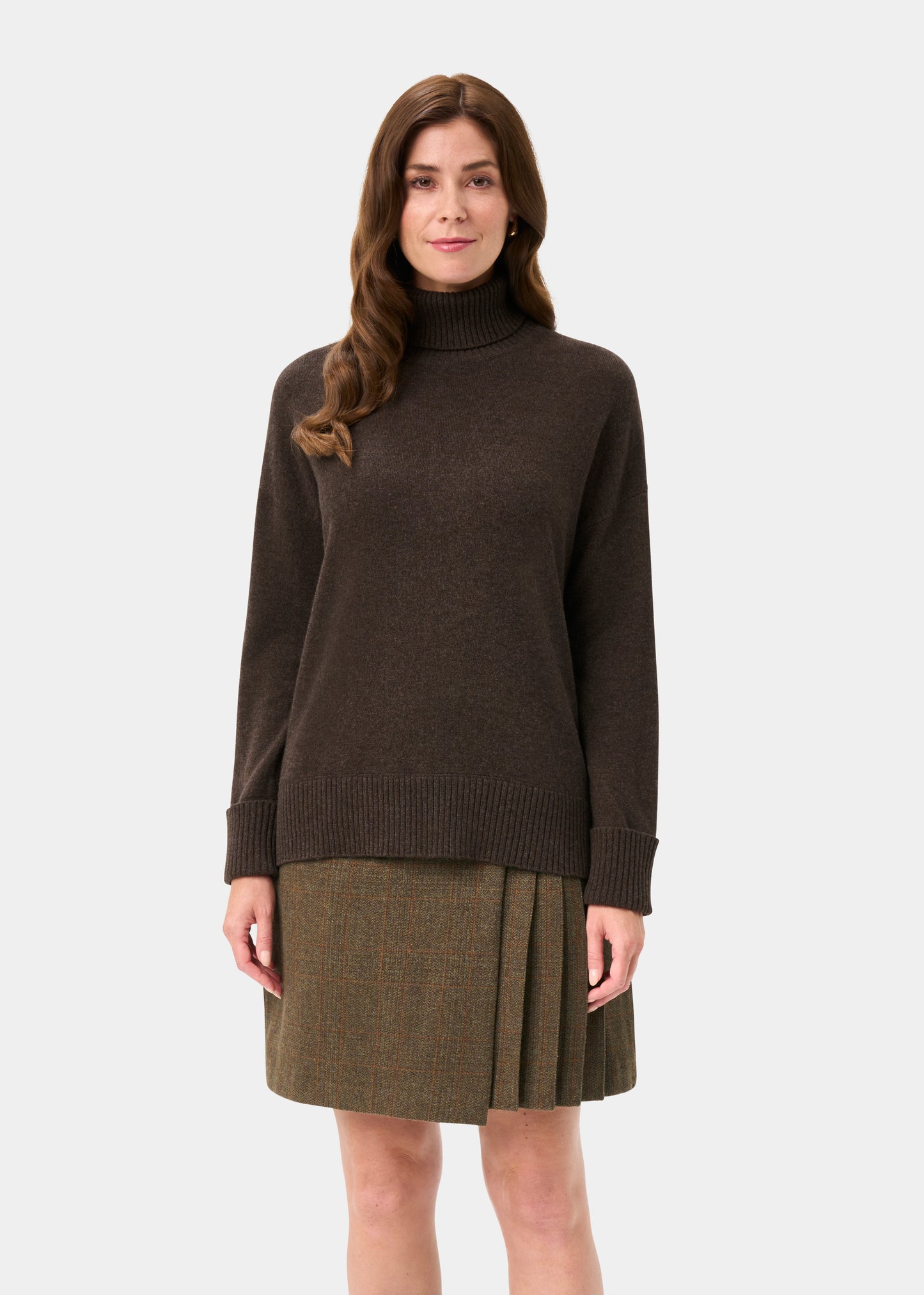 Alexa Ladies Wool and Cashmere Roll Neck In Walnut