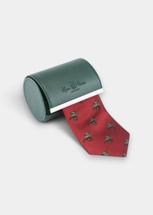 Ripon Silk Country Tie In Red - Retriever Design