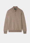 Mens merino wool jumper with quarter zip in beige