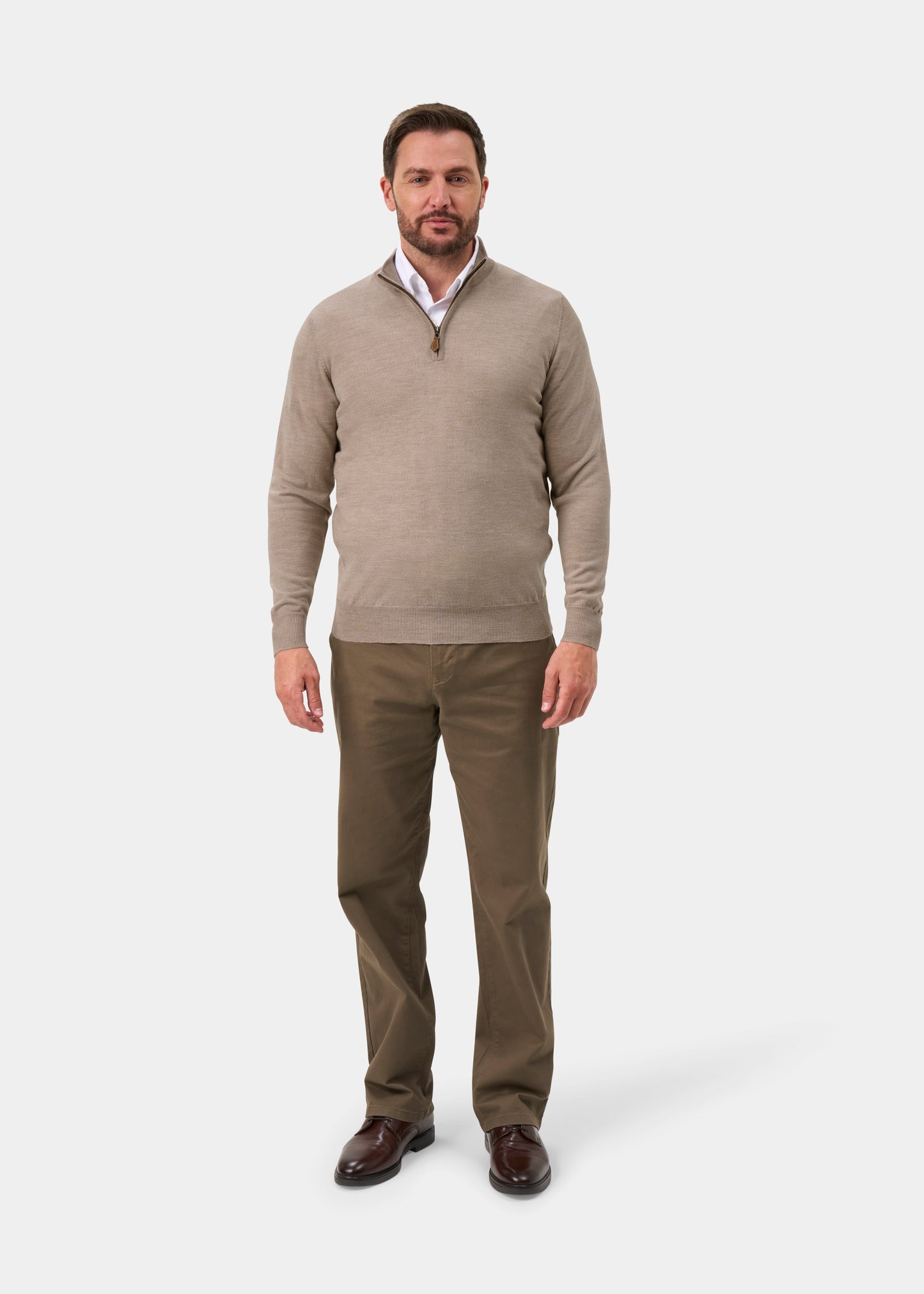 Barton Merino Wool 1/4 Zip Mock Jumper in Cobble - Regular Fit