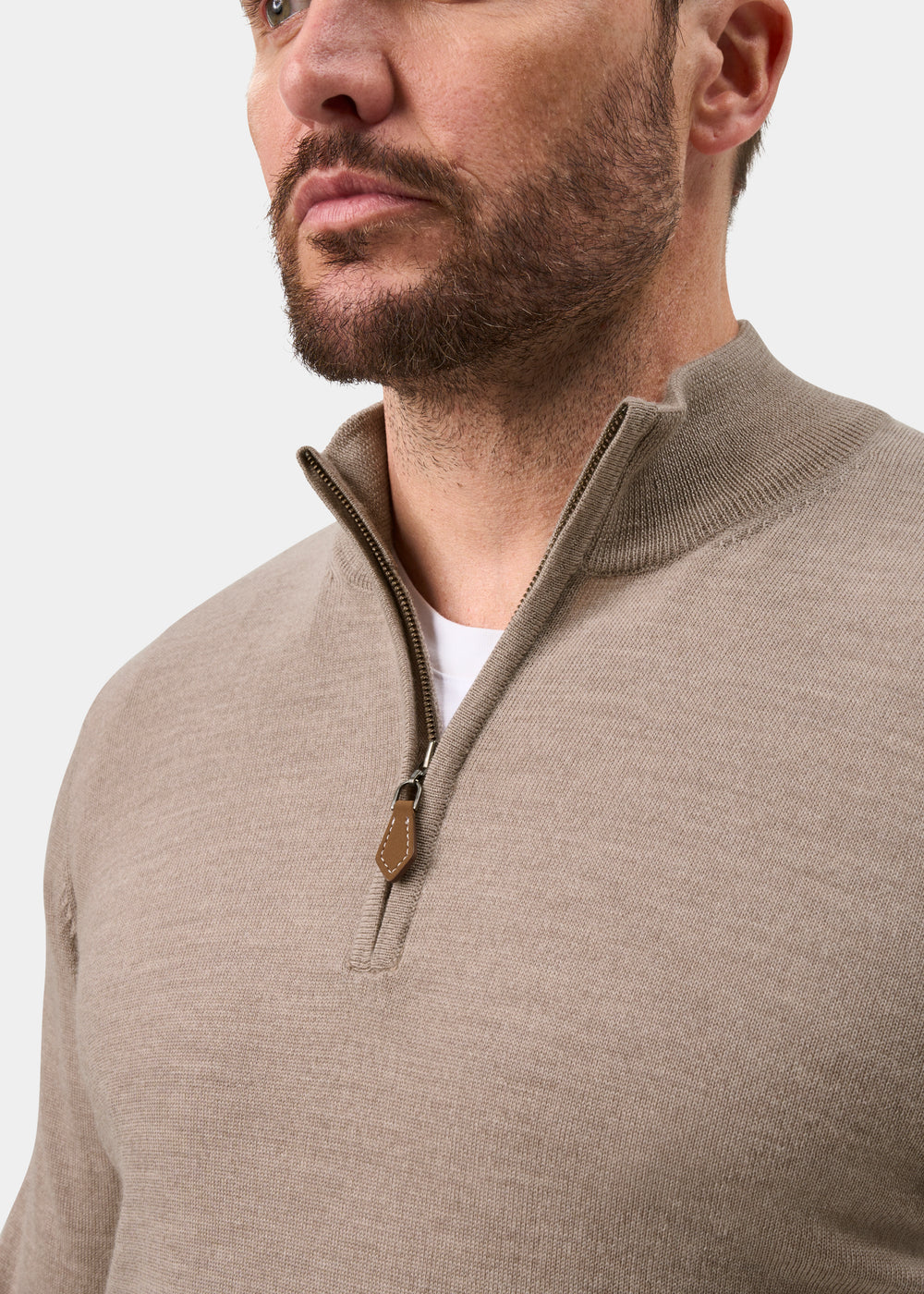 Barton Merino Wool 1/4 Zip Mock Jumper in Cobble - Regular Fit