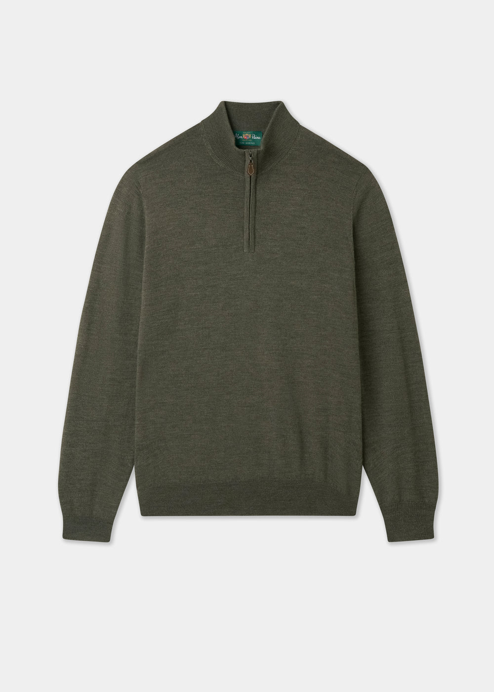Men's Merino Wool Quarter Zip Neck Jumper in Seaweed