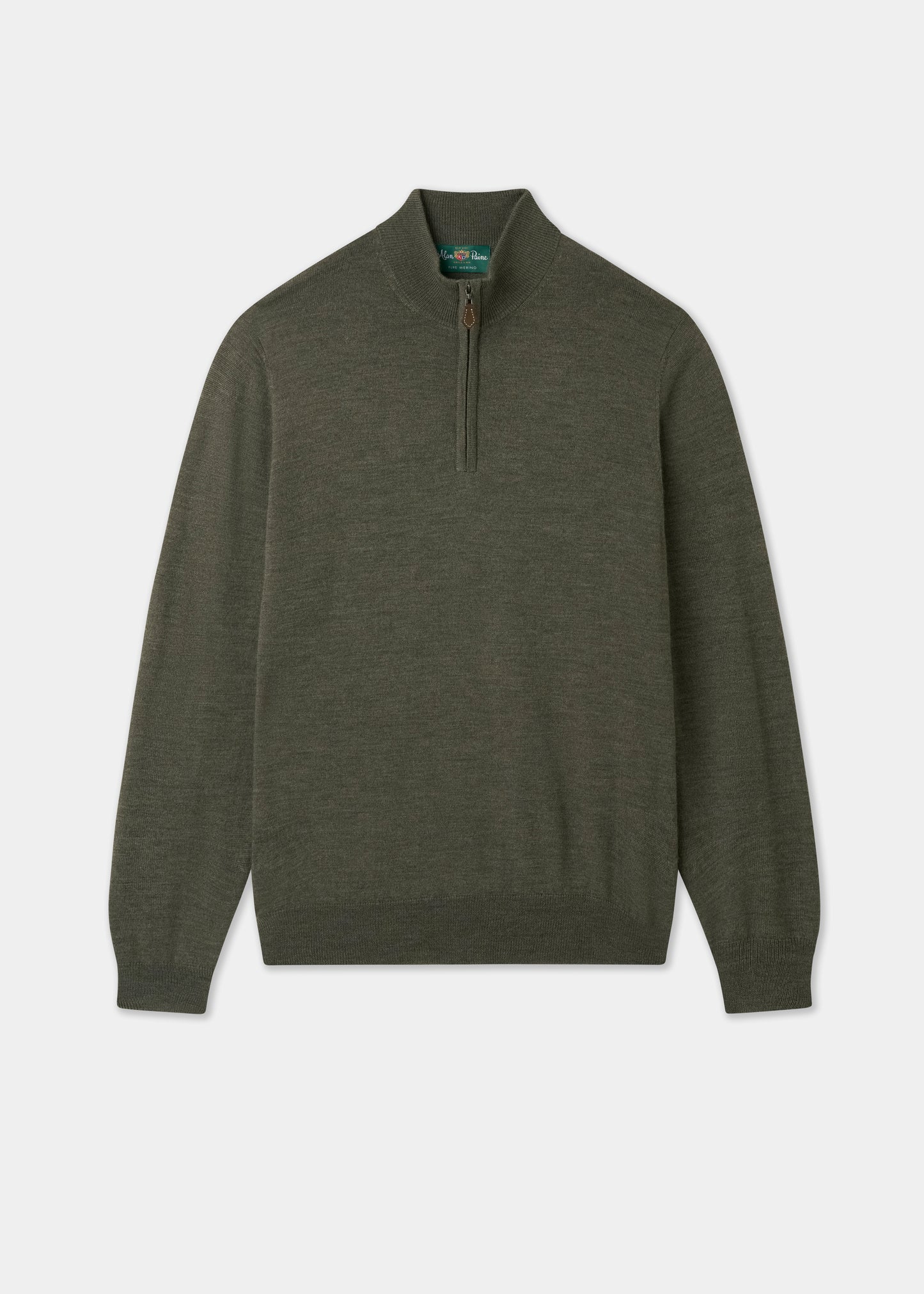 Men's Merino Wool Quarter Zip Neck Jumper in Seaweed