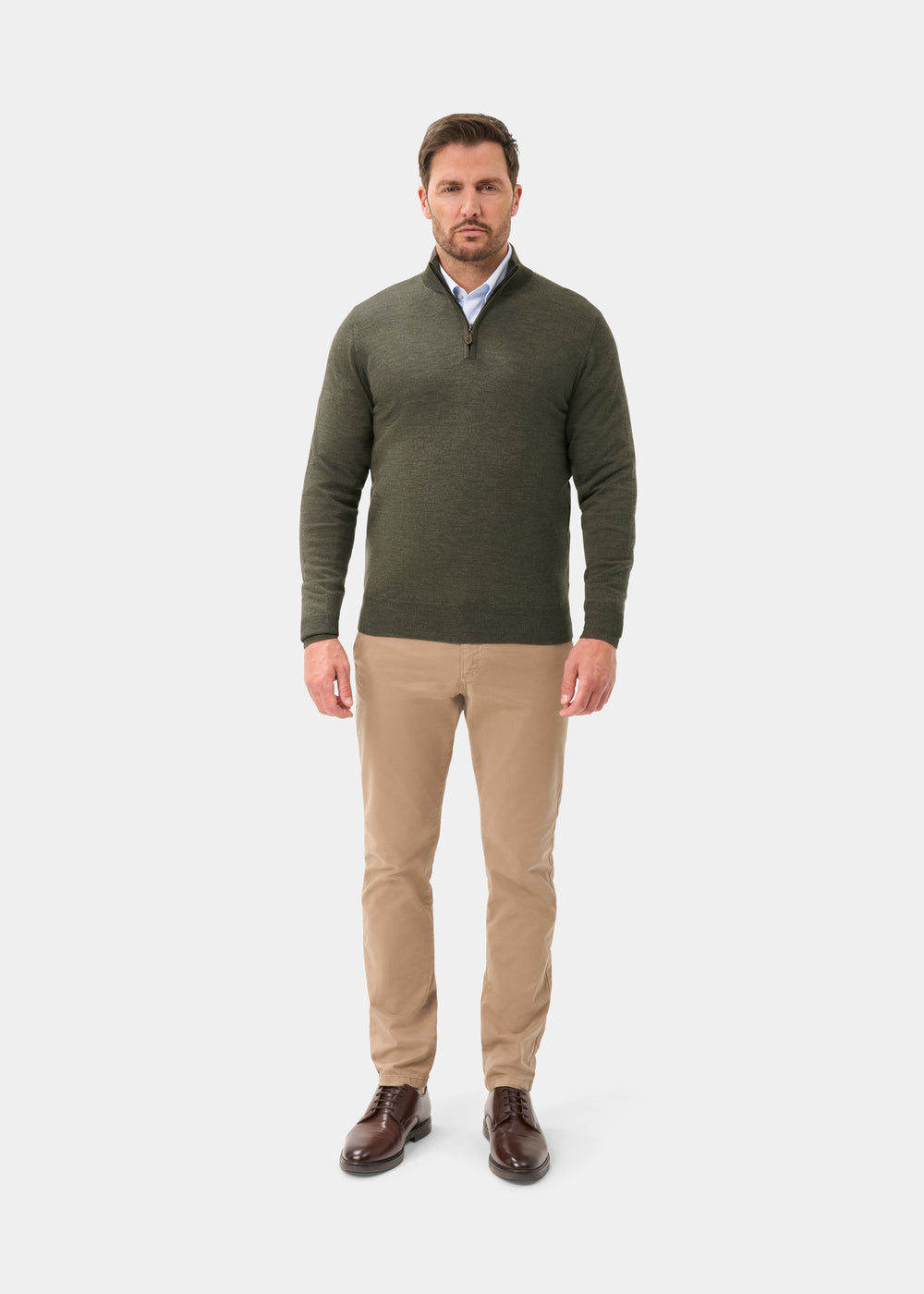 Men's Merino Wool Quarter Zip Neck Jumper in Seaweed