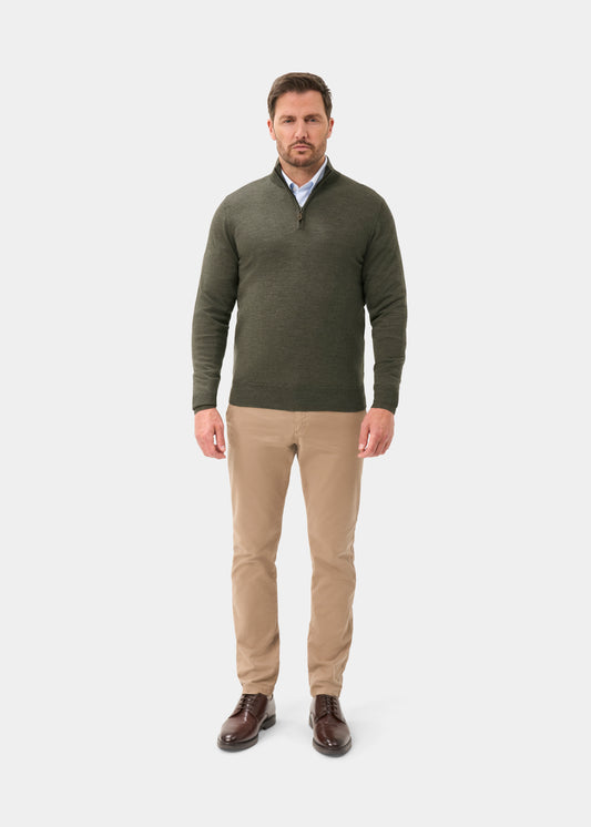 Men's Merino Wool Quarter Zip Neck Jumper in Seaweed