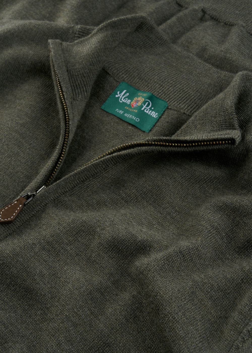 Men's Merino Wool Quarter Zip Neck Jumper in Seaweed
