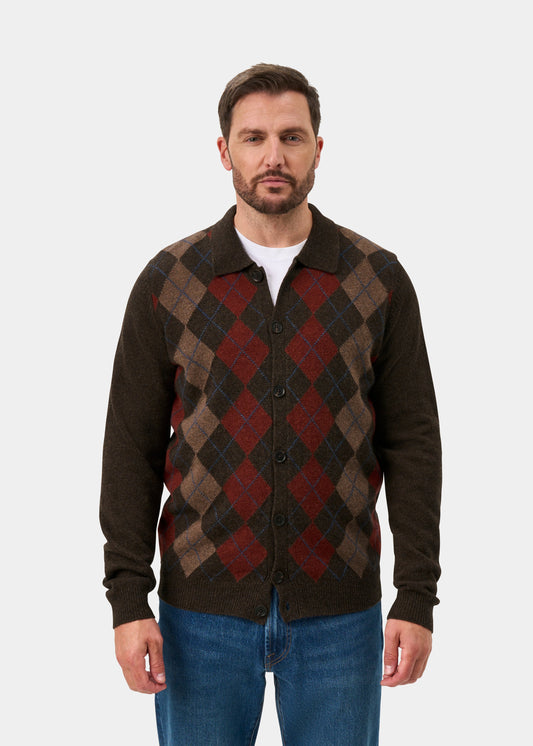 Buckton Lana d'agnello Argyle Front Camicia In Cocoa - Vestibilità regolare