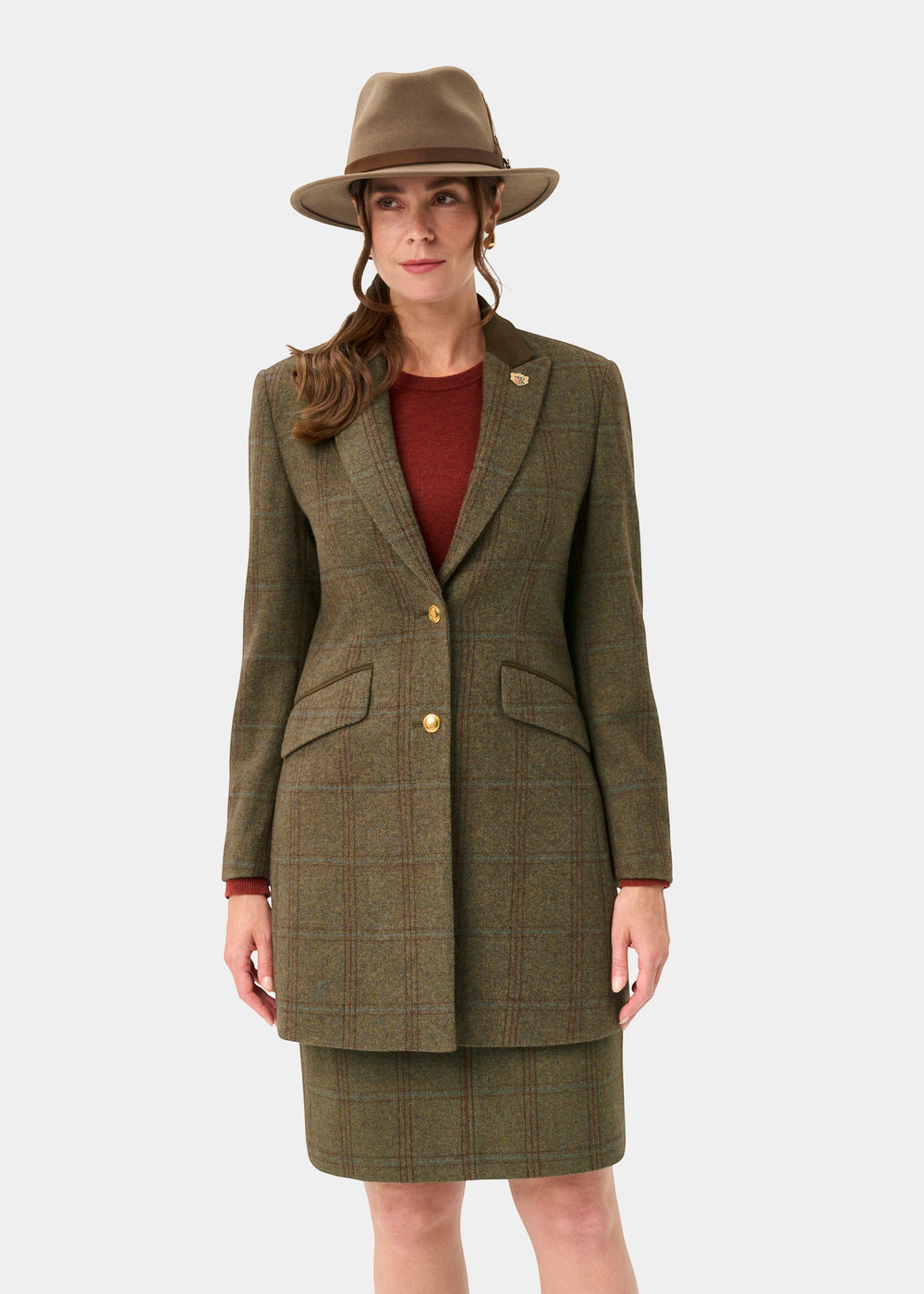 Combrook Ladies Tweed Water Repellent Mid-Thigh Coat in Laurel -  Regular Fit