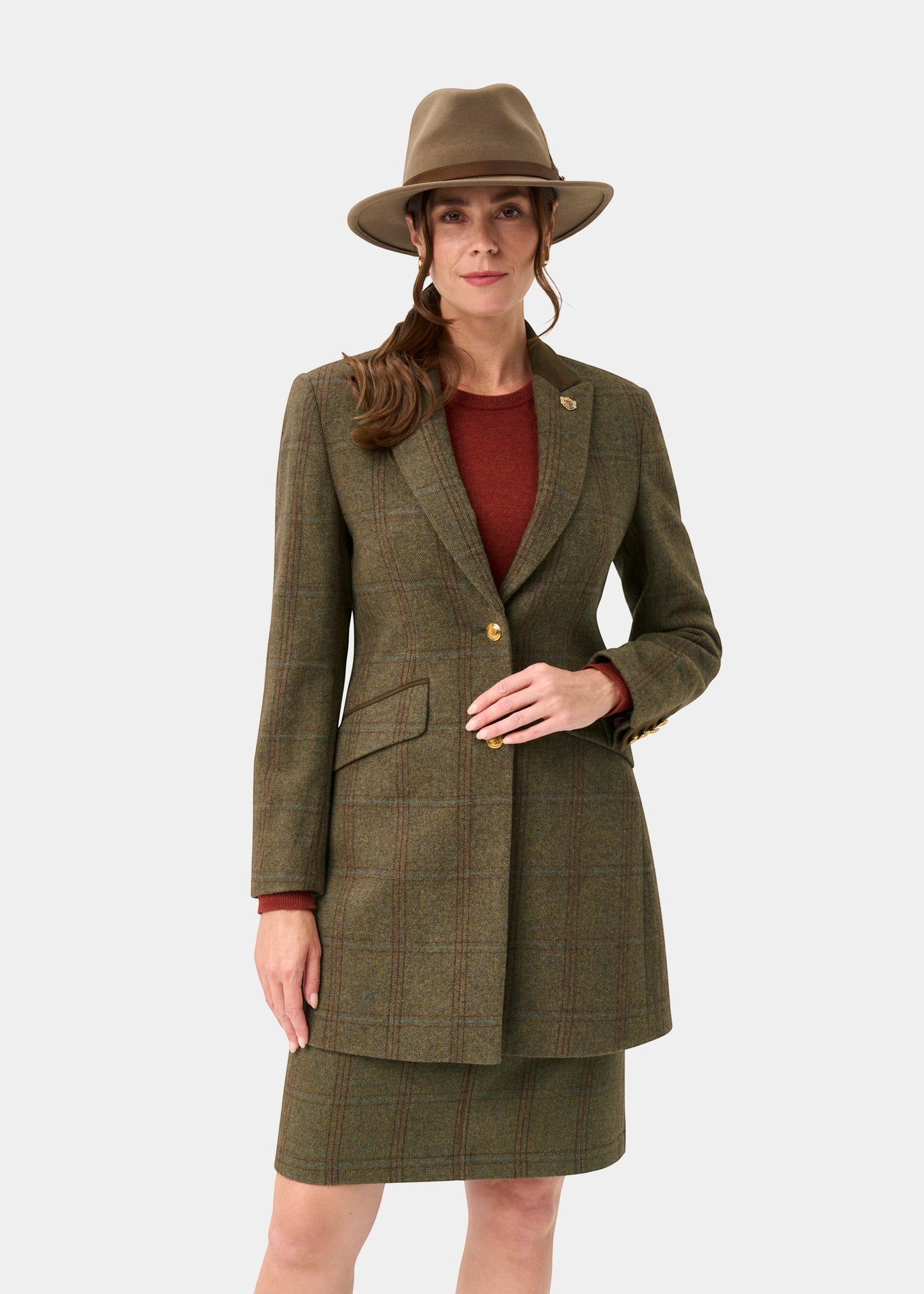 Combrook Ladies Tweed Water Repellent Mid-Thigh Coat in Laurel -  Regular Fit