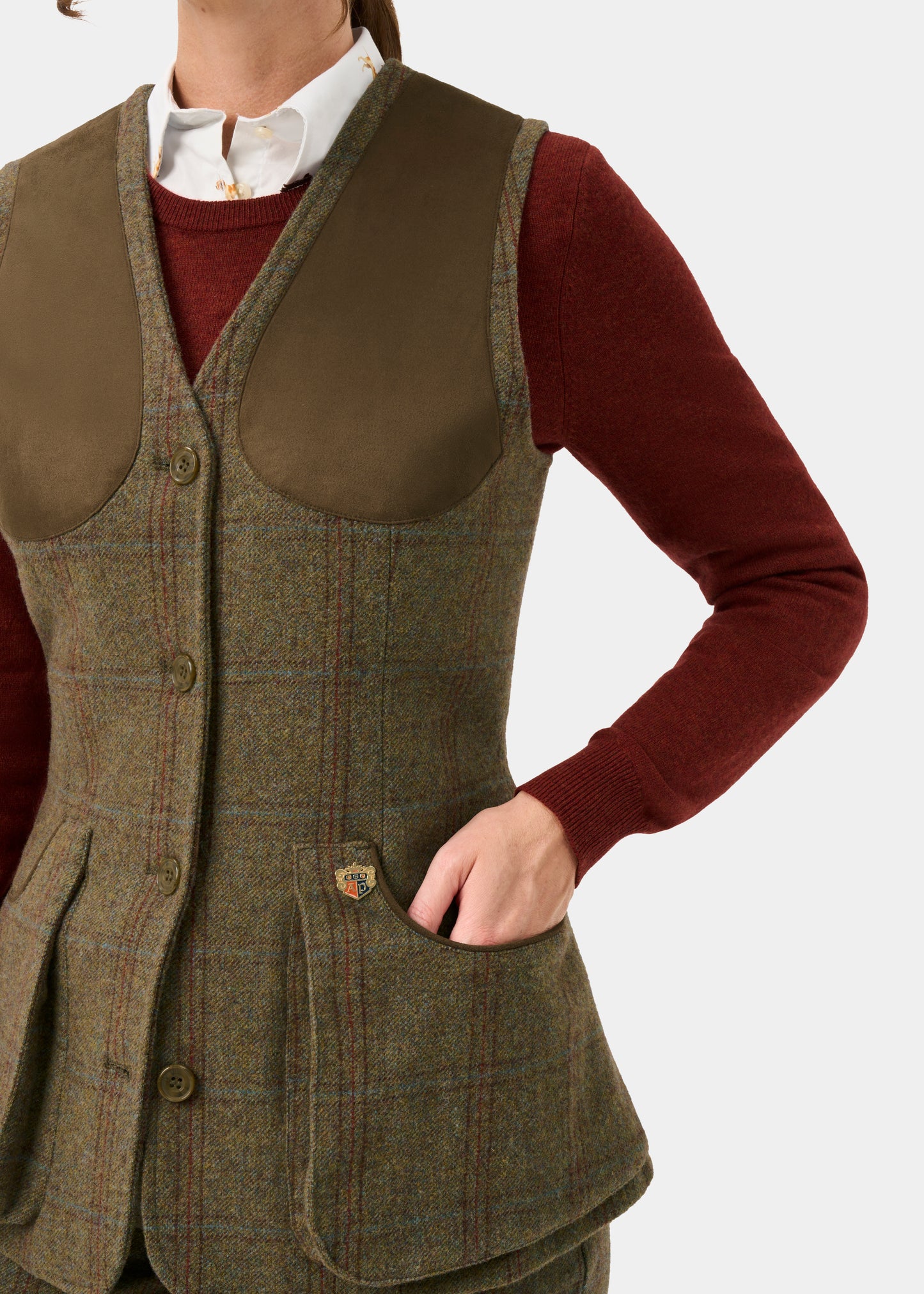 Combrook Ladies Tweed Water Repellent Shooting Waistcoat in Laurel -  Regular Fit