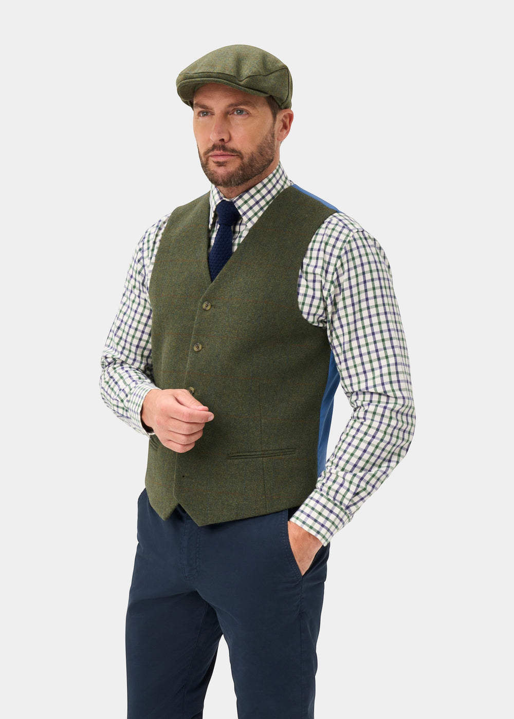 Combrook Men's Tweed Water Repellent Lined-Back Waistcoat in Mariner -  Regular Fit