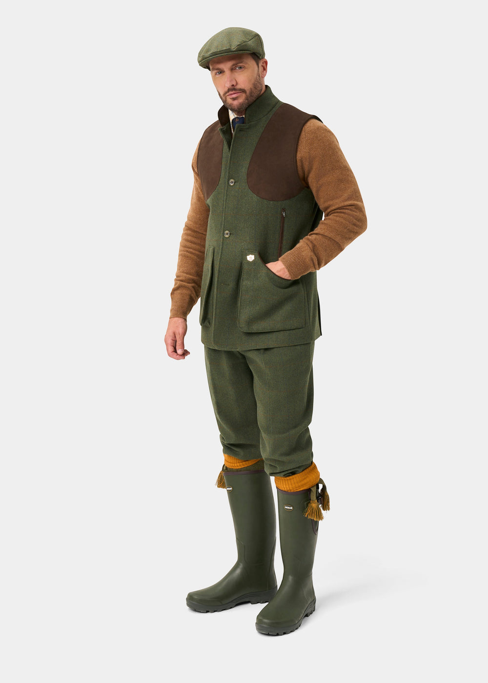 Combrook Men's Tweed Water Repellent Shooting Gilet in Mariner -  Shooting Fit