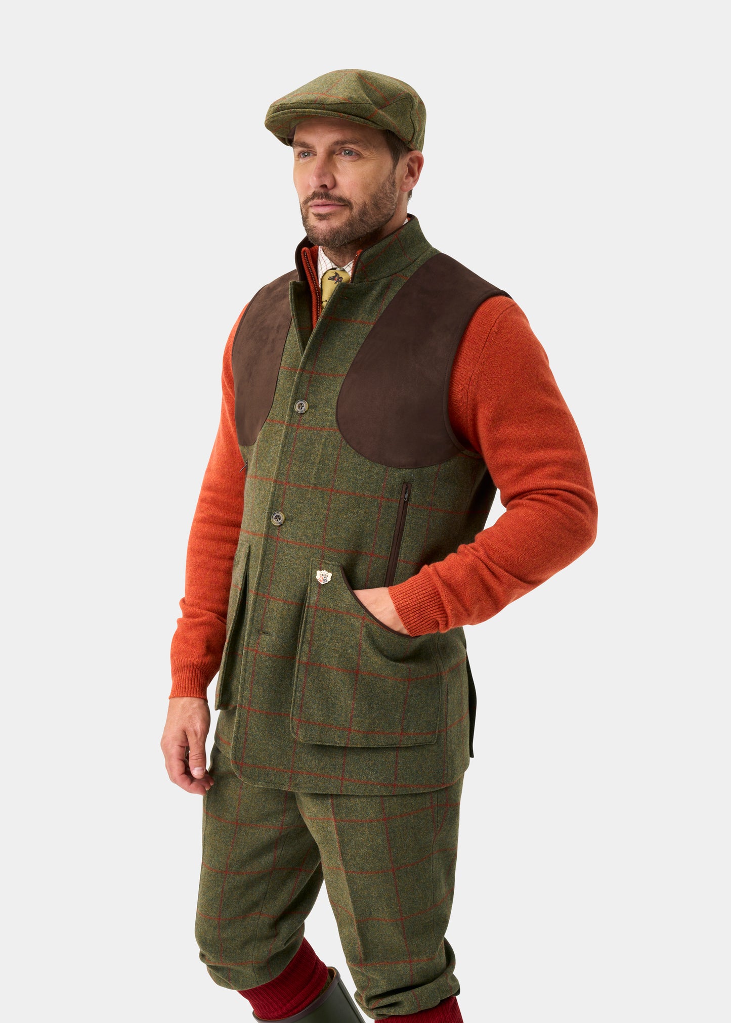 Combrook Men's Tweed Water Repellent Shooting Gilet in Reed -  Shooting Fit