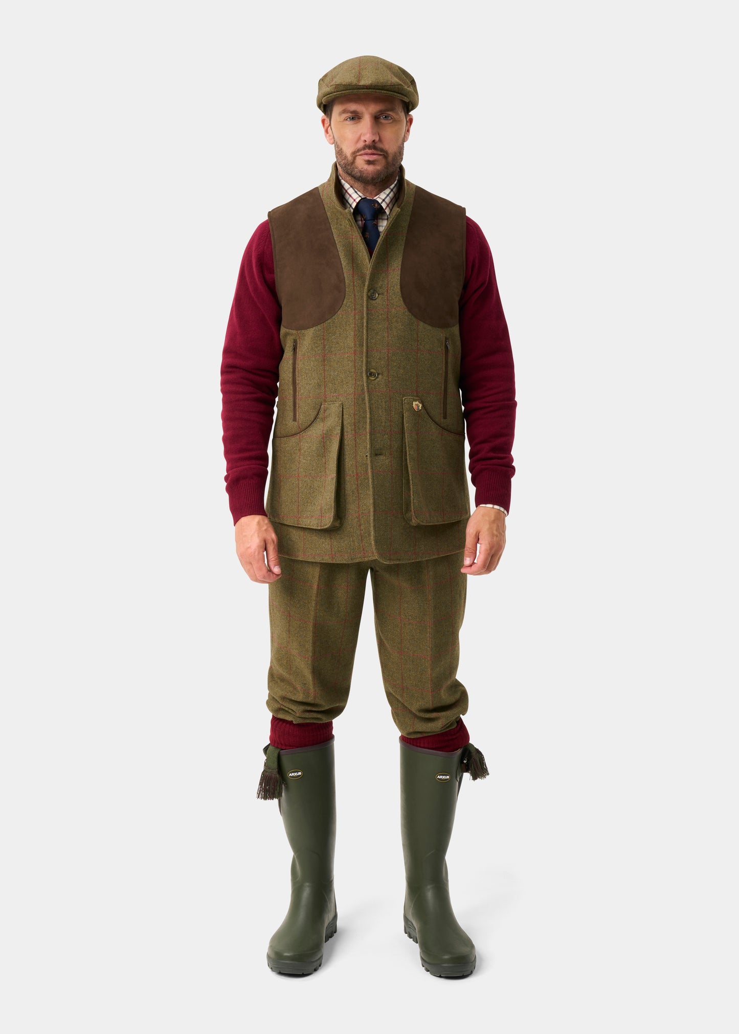 Combrook Men's Tweed Water Repellent Shooting Gilet in Sage -  Shooting Fit