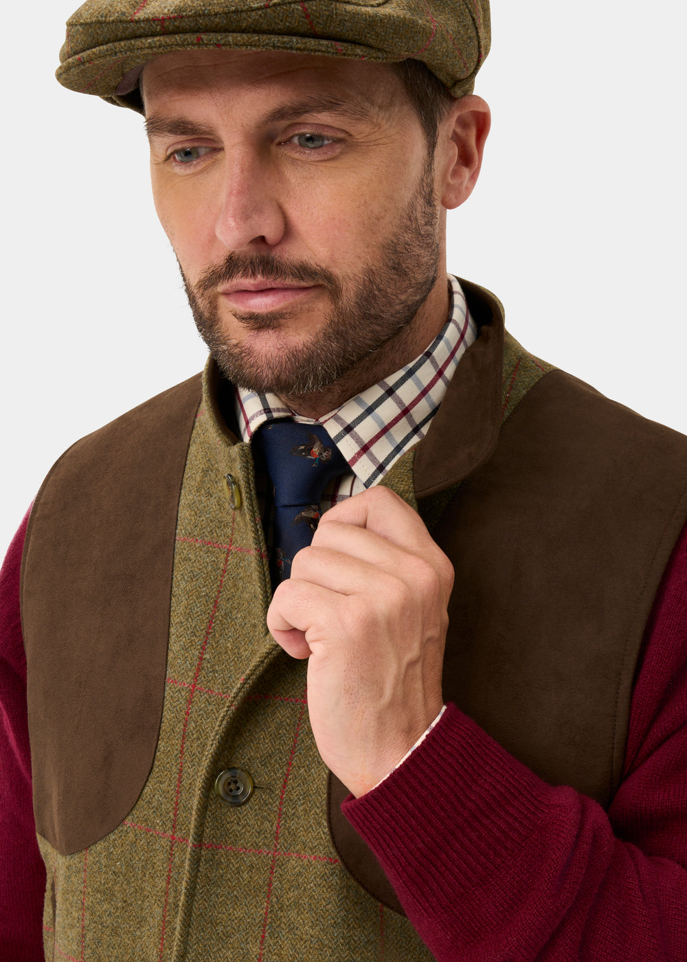 Combrook Men's Tweed Water Repellent Shooting Gilet in Sage -  Shooting Fit